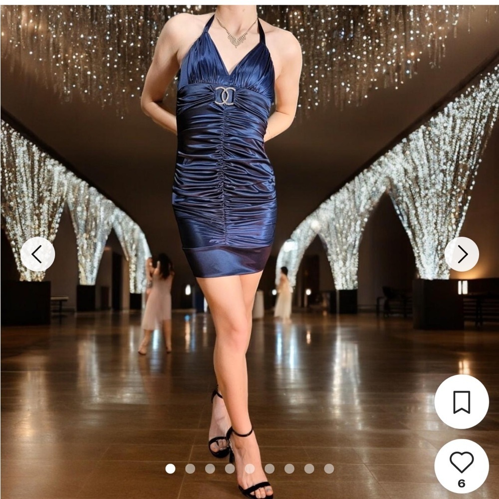 City Triangles stretch bodycon ruched figure flattering vintage Navy Mini Dress